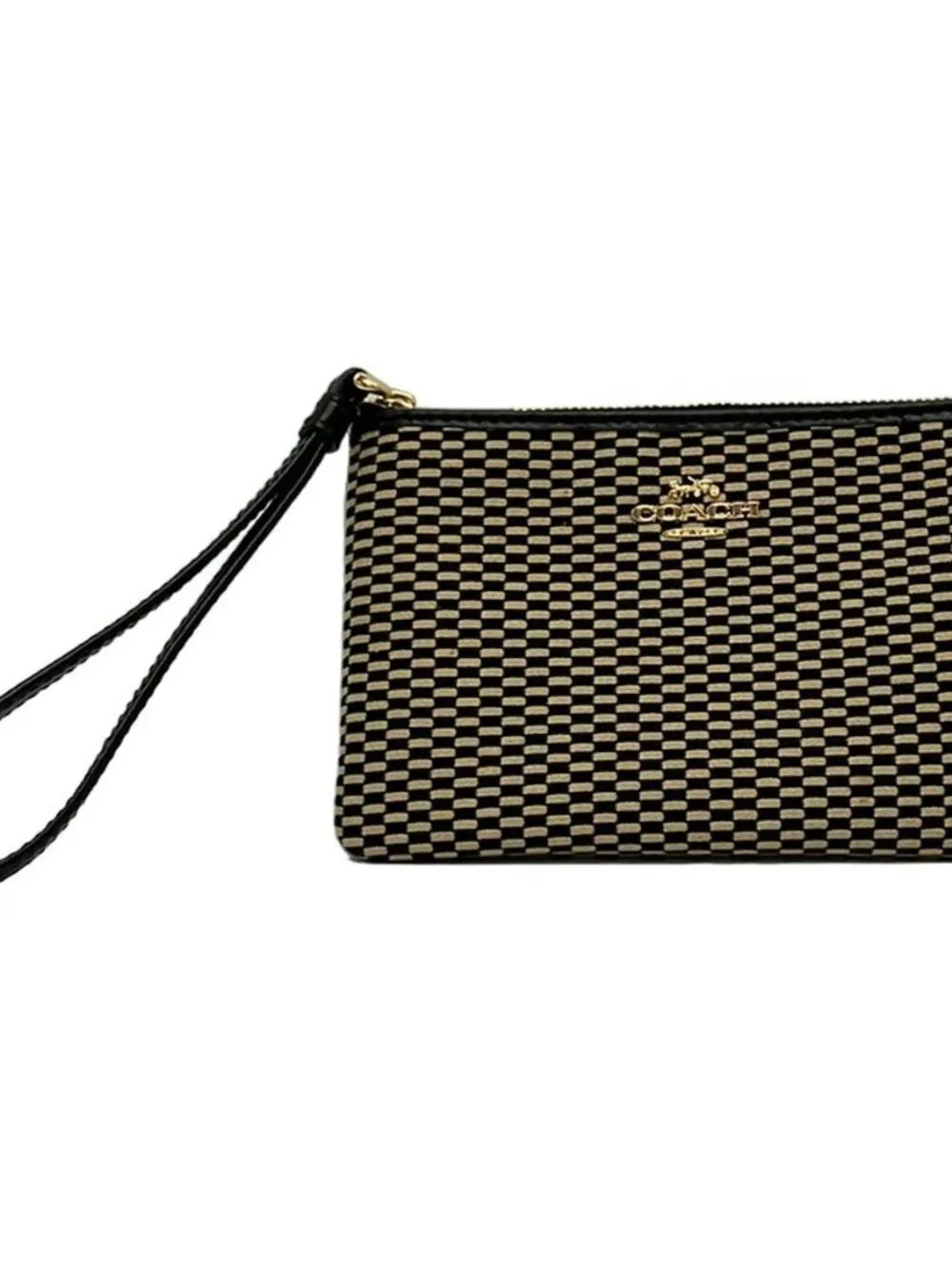 COACH Legacy Exploded Jacquard Corner Zip F13311 Black Beige Jacquard Leather